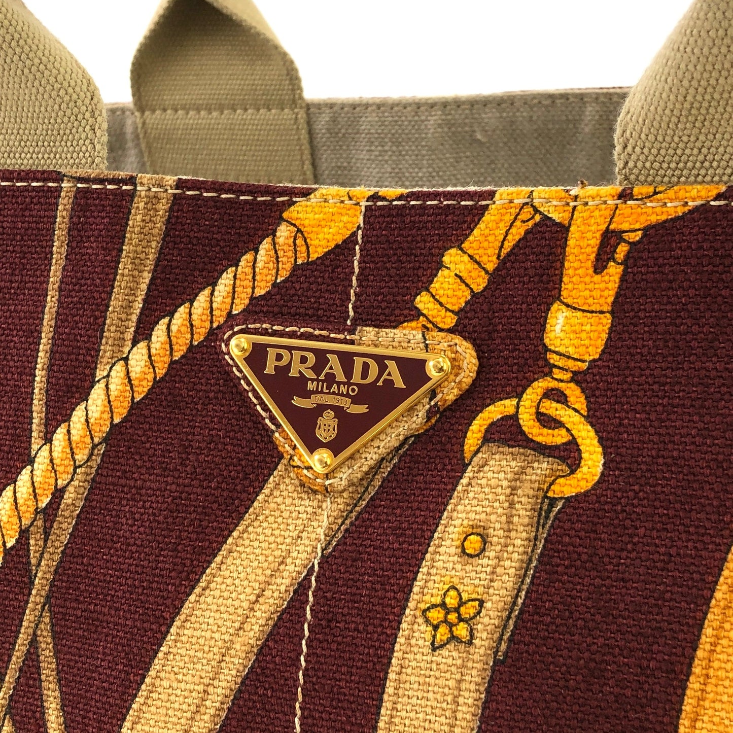PRADA CANAPA Triangle Logo Full Patterns Tote bag Brown Vintage Old k8v4gs