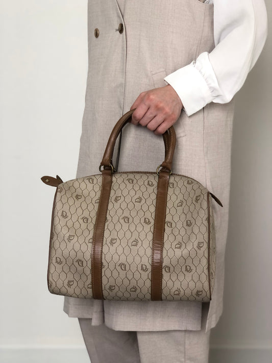 Christian Dior Honeycomb Pattern Handbag Boston bag Beige Vintage y2sxs7