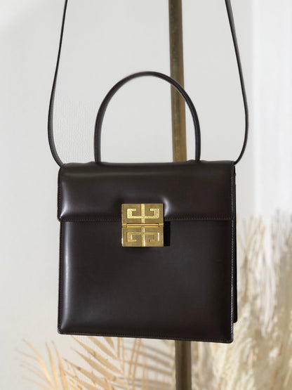GIVENCHY Logo Handbag Shoulder bag Brown Vintage Old f6u5eu