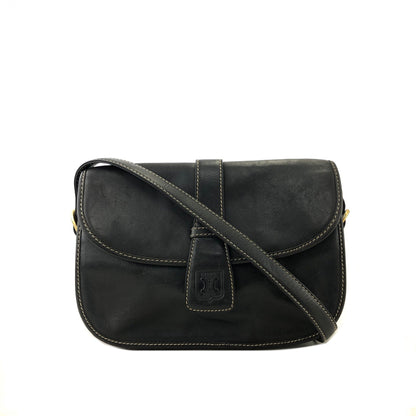 CELINE Blason 對比縫線斜背包單肩包黑色舊款 Celine 復古 rifubn