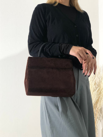 PRADA Embossed logo Suede Handbag Brown Vintage Old zhs7ap