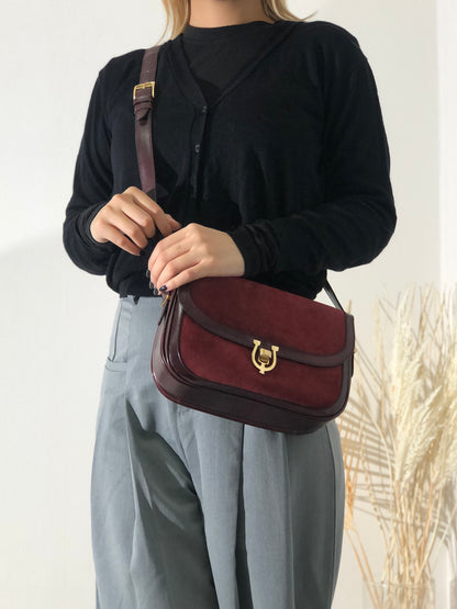CELINE Triomphe 馬蹄形絨面革單肩包 波爾多紅 復古 舊款 Celine rxbz24