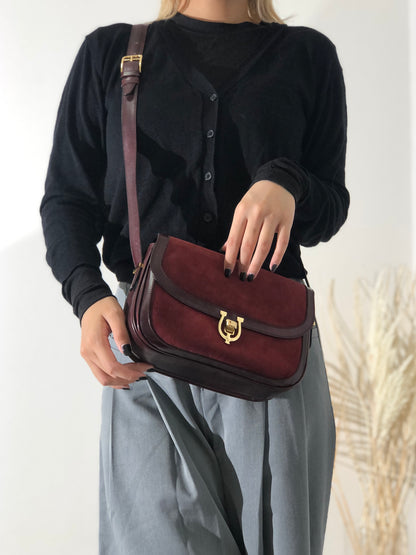 CELINE Triomphe 馬蹄形絨面革單肩包 波爾多紅 復古 舊款 Celine rxbz24