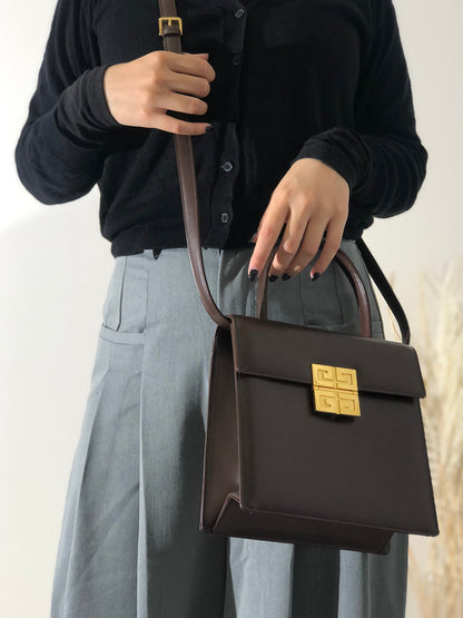 GIVENCHY Logo Handbag Shoulder bag Brown Vintage Old f6u5eu