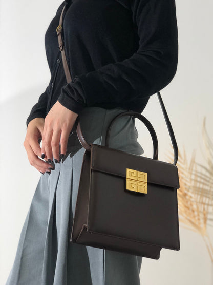 GIVENCHY Logo Handbag Shoulder bag Brown Vintage Old f6u5eu