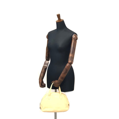 PRADA Embossed Logo Leather Boston bag Handbag Beige Vintage Old