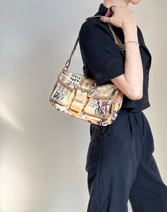 PRADA Front Buckle Shoulder bag White×Brown Vintage z5zzj2