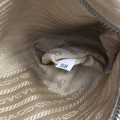 PRADA Embossed Logo Leather Boston bag Handbag Beige Vintage Old