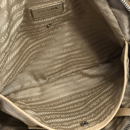 PRADA Embossed Logo Leather Boston bag Handbag Beige Vintage Old