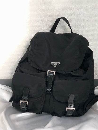 PRADA Triangle Logo Nylon Leather Backpack Black Vintage Old uhadjd