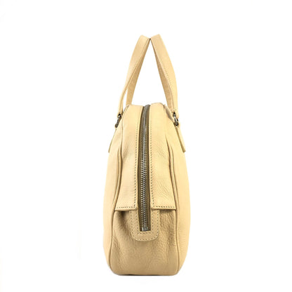 PRADA Embossed Logo Leather Boston bag Handbag Beige Vintage Old