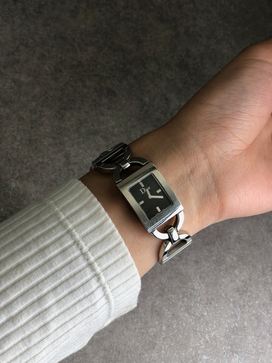 Christian Dior Logo Watch Silver D78-109 Vintage rvjazp