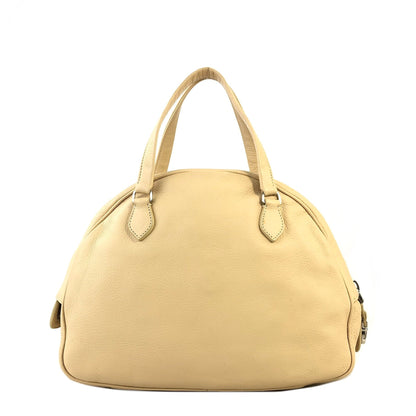 PRADA Embossed Logo Leather Boston bag Handbag Beige Vintage Old