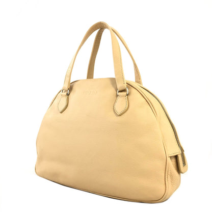 PRADA Embossed Logo Leather Boston bag Handbag Beige Vintage Old