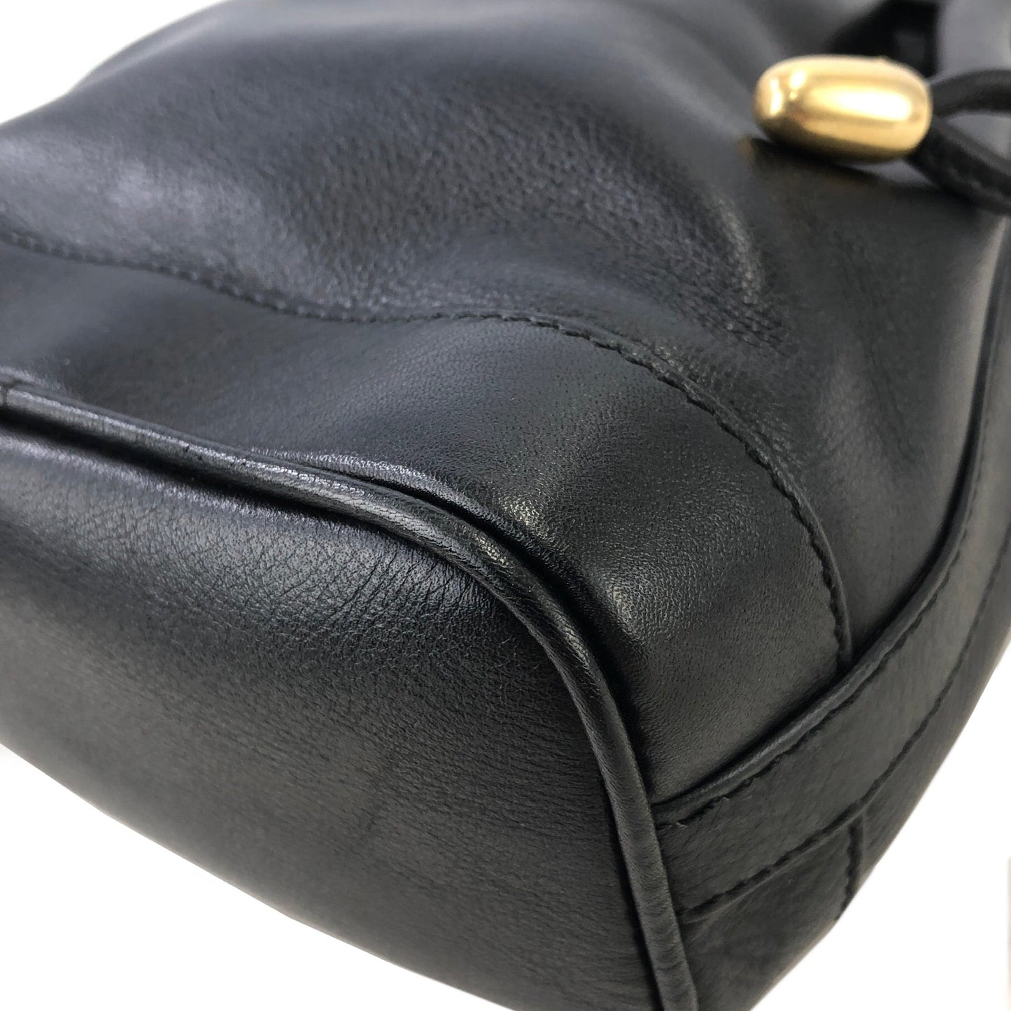 CELINE Drawstring Leather Shoulder bag Black Vintage Old Celine pixvug