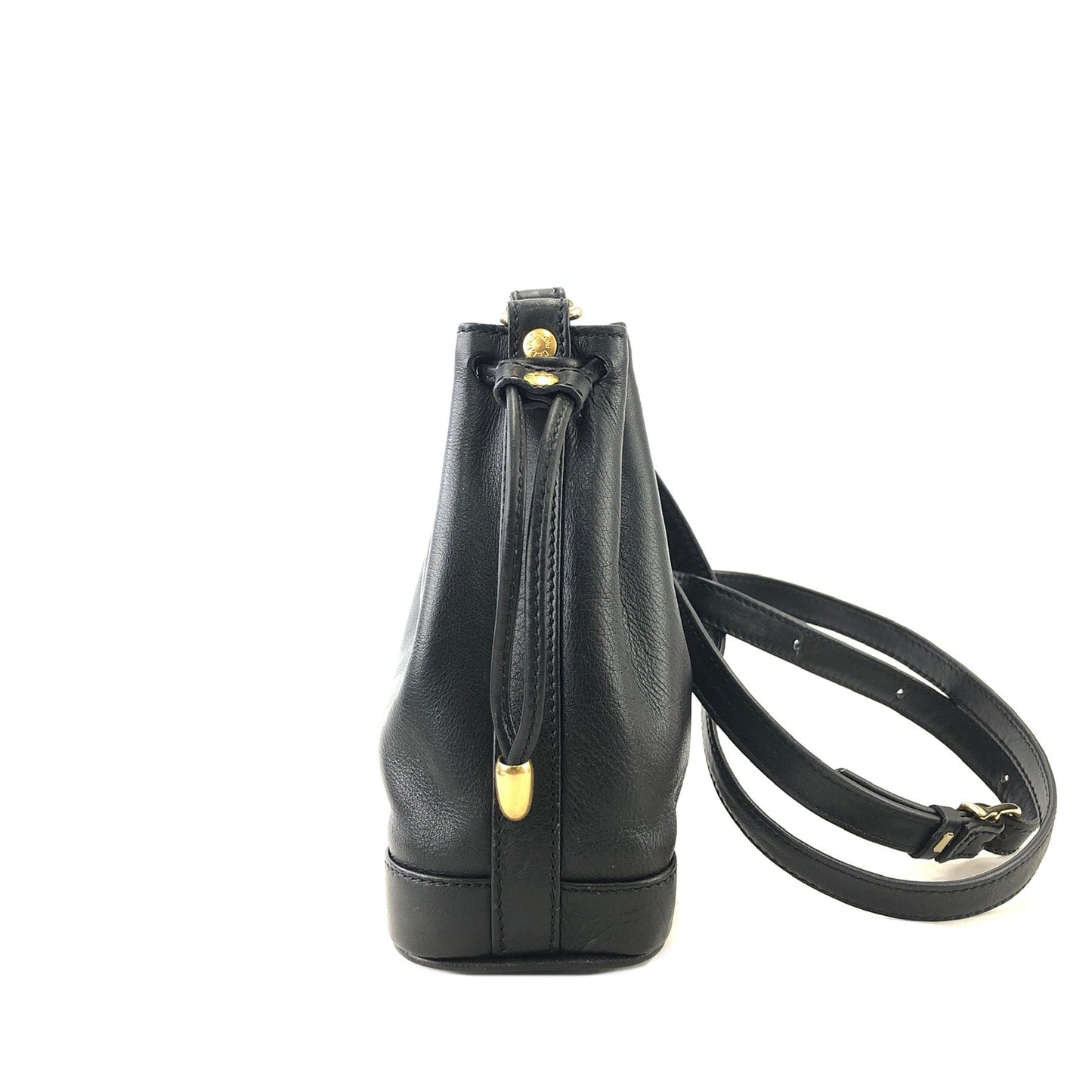 CELINE Drawstring Leather Shoulder bag Black Vintage Old Celine pixvug