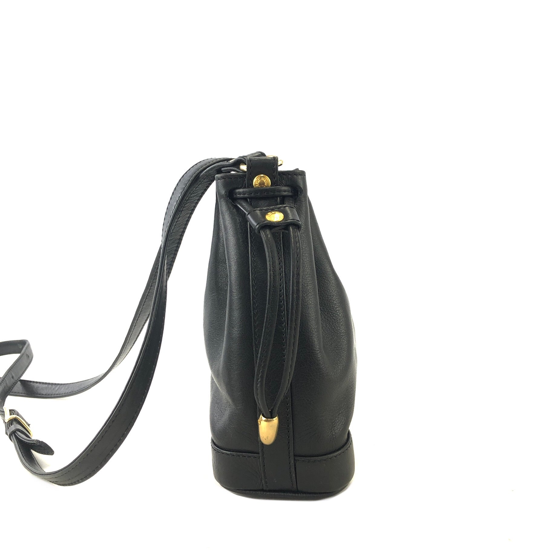 CELINE Drawstring Leather Shoulder bag Black Vintage Old