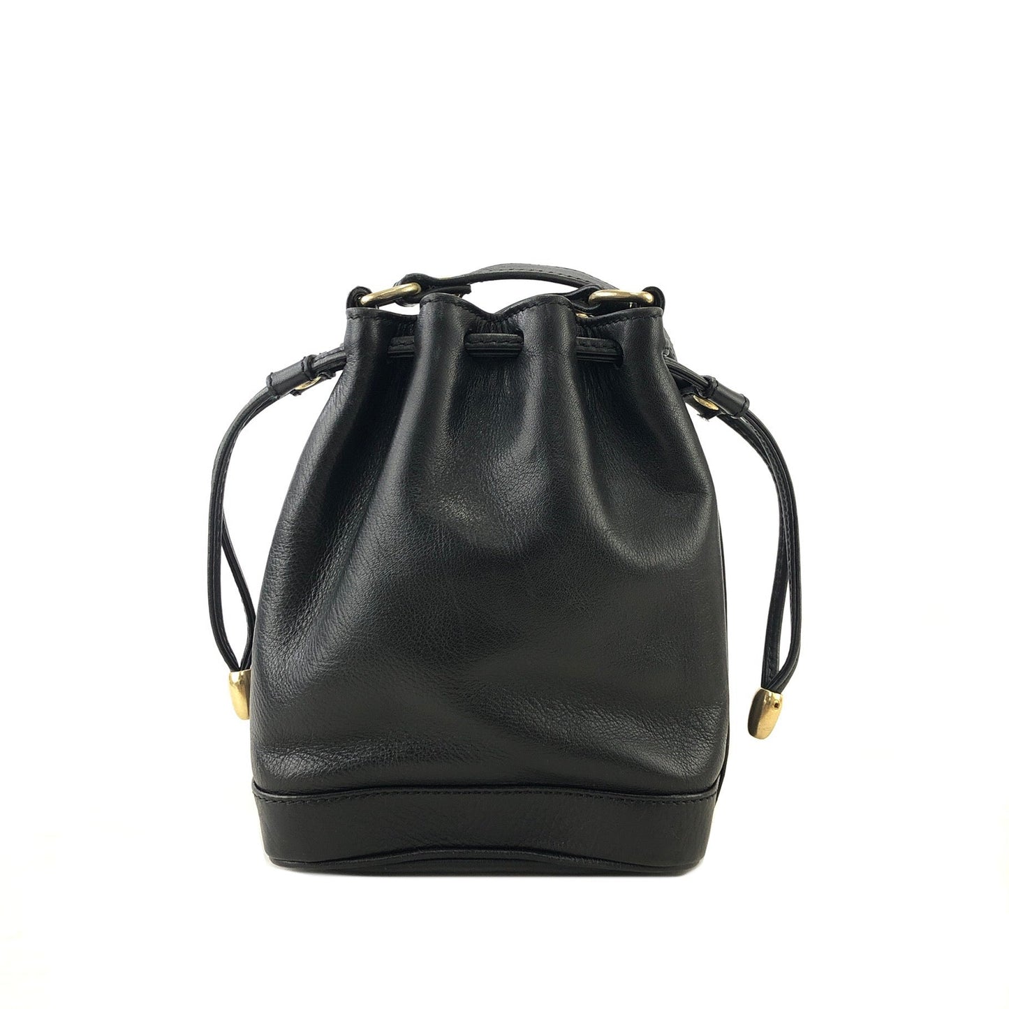 CELINE Drawstring Leather Shoulder bag Black Vintage Old Celine pixvug