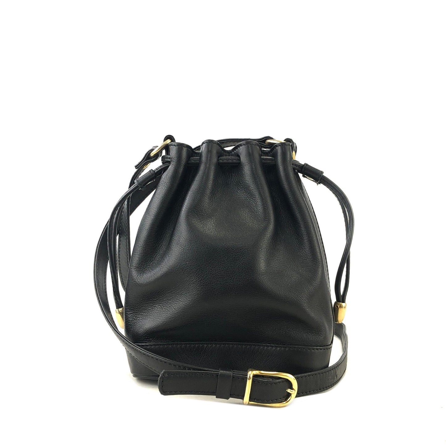 CELINE Drawstring Leather Shoulder bag Black Vintage Old Celine pixvug