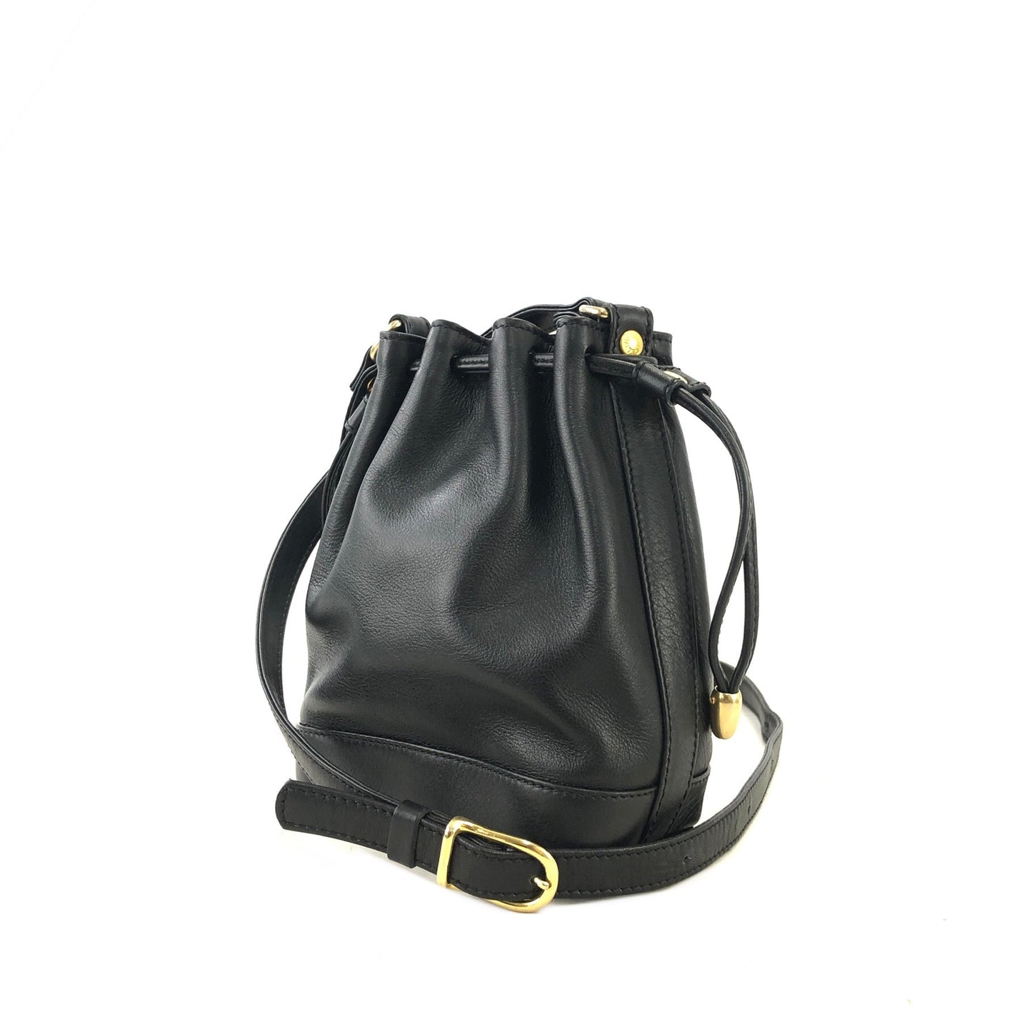 CELINE Drawstring Leather Shoulder bag Black Vintage Old Celine pixvug