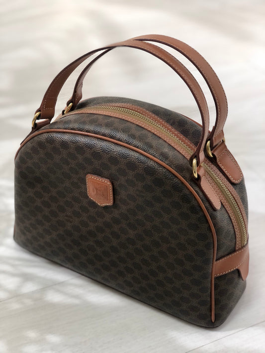 Celine Macadam Dark Brown Beige PVC Leather Boston Bag – Timeless Vintage  Company