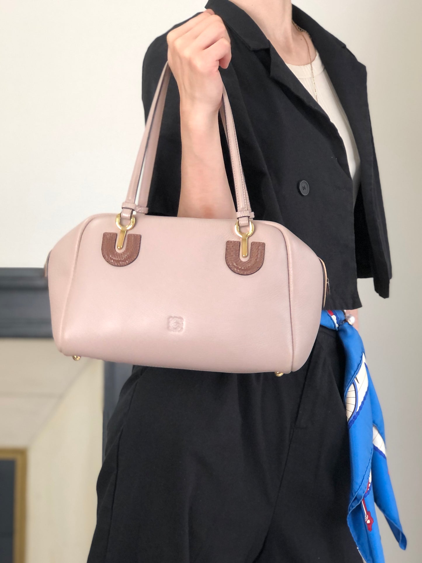 LOEWE Anagram Padlock Small Boston bag Handbag Purple Vintage za8z7w