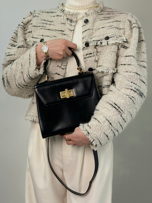 CELINE Turn Lock Two-way Handbag Shoulder bag Black Vintage z5xsv8