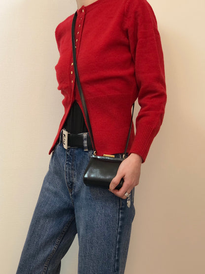 GUCCI Logo Metal Clasp Small Shoulder bag Black Vintage cepe4m