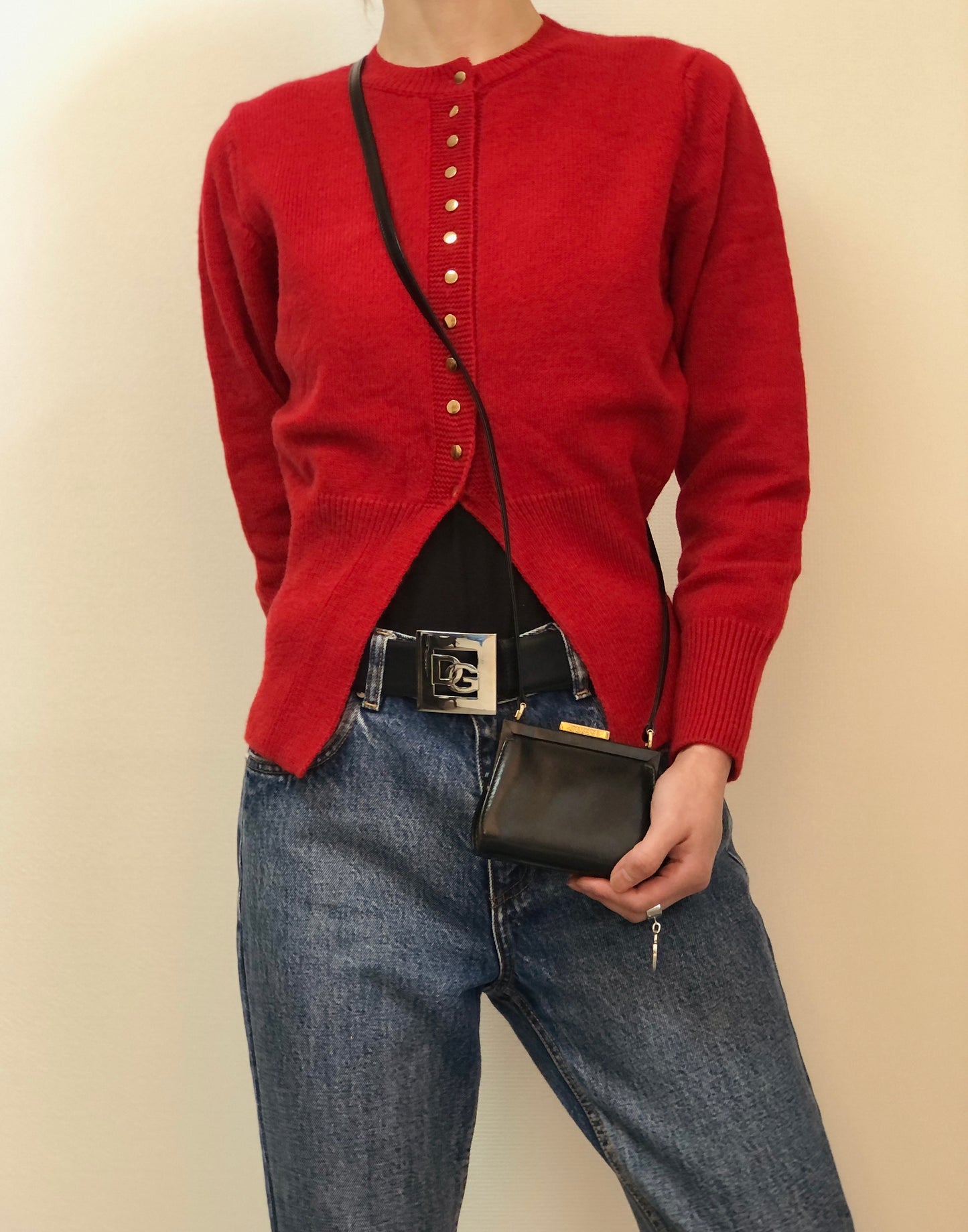 GUCCI Logo Metal Clasp Small Shoulder bag Black Vintage cepe4m