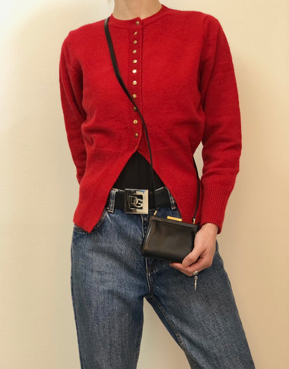 GUCCI Logo Metal Clasp Small Shoulder bag Black Vintage cepe4m