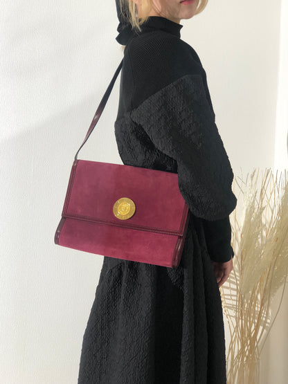 CELINE Medal Motif Suede Shoulder bag Clutch bag Bordeaux Vintage Old Celine 4kyyct