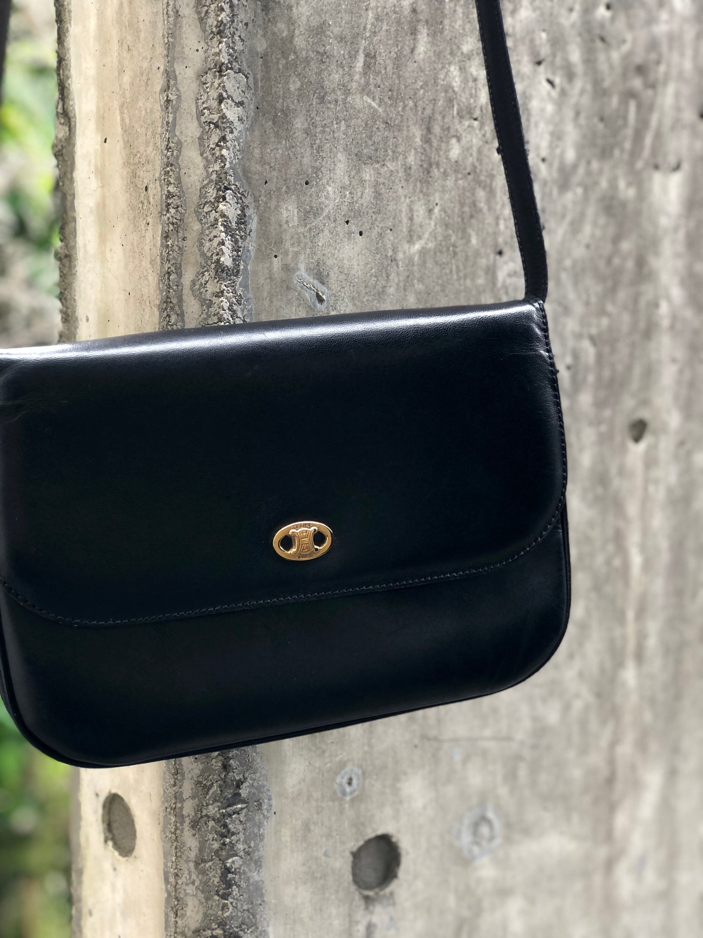 CELINE Blason Triomphe Shoulder Bag Black Old Celine Vintage dsacea