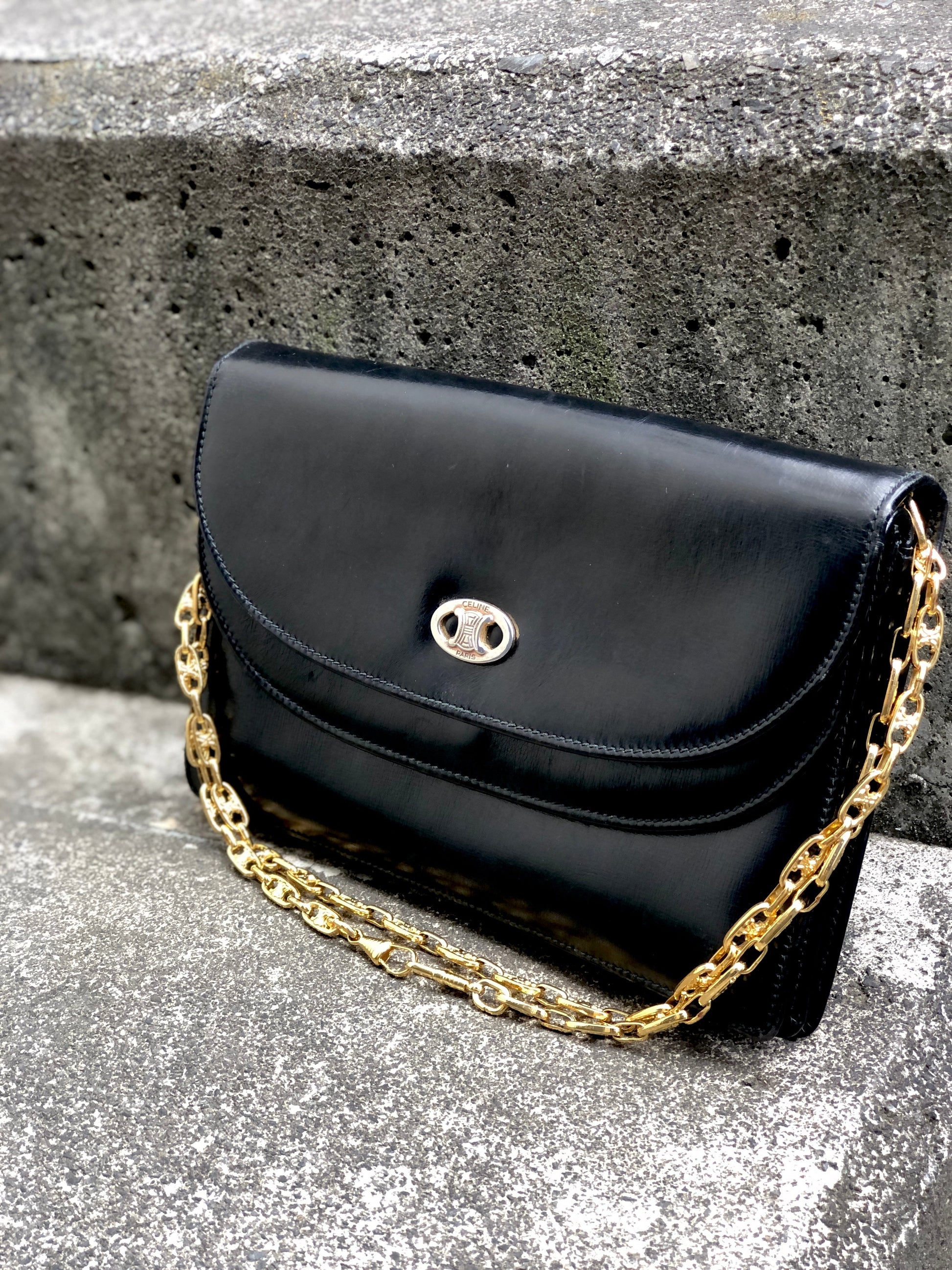 Celine Triomphe Chain Shoulder Bag Black for Women