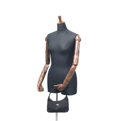 PRADA Triangle logo Nylon Handbag Hobo bag Black Vintage ajhrhr