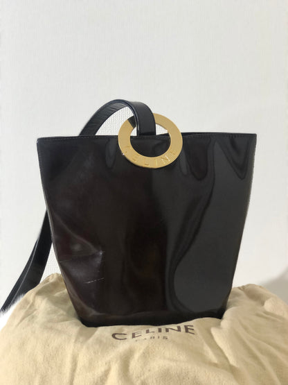 CELINE 圓形標誌 單手柄 水桶包 托特包 棕色 復古 舊款 7huww6