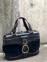 Load image into Gallery viewer, LOEWE Anagram Suede Handbag Black Vintage Old yz5835
