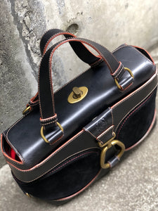 LOEWE Anagram Suede Handbag Black Vintage Old yz5835