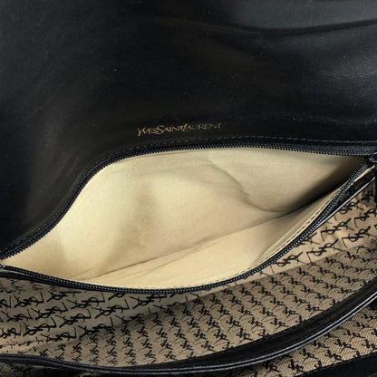 Yves Saint Laurent YSL logo Vertical stripes Crossbody Shoulder bag Black Vintage Old g48mf2