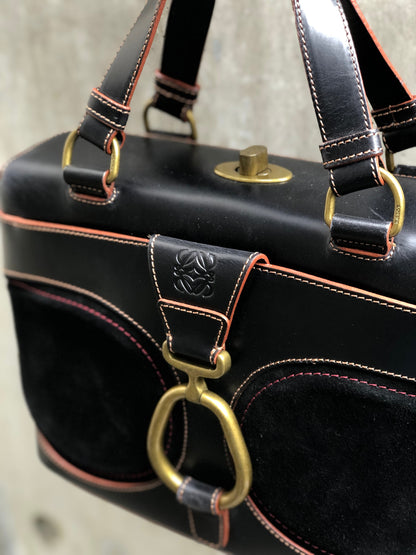 LOEWE Anagram Suede Handbag Black Vintage Old yz5835