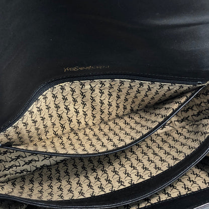 Yves Saint Laurent YSL logo Vertical stripes Crossbody Shoulder bag Black Vintage Old g48mf2