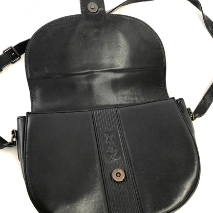 Yves Saint Laurent YSL logo Vertical stripes Crossbody Shoulder bag Black Vintage Old g48mf2
