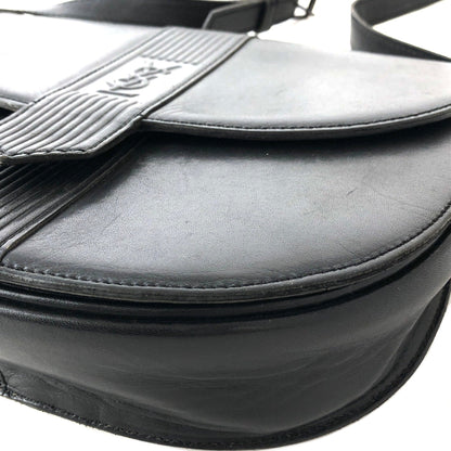 Yves Saint Laurent YSL logo Vertical stripes Crossbody Shoulder bag Black Vintage Old g48mf2