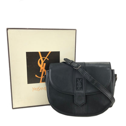 Yves Saint Laurent YSL logo Vertical stripes Crossbody Shoulder bag Black Vintage Old g48mf2
