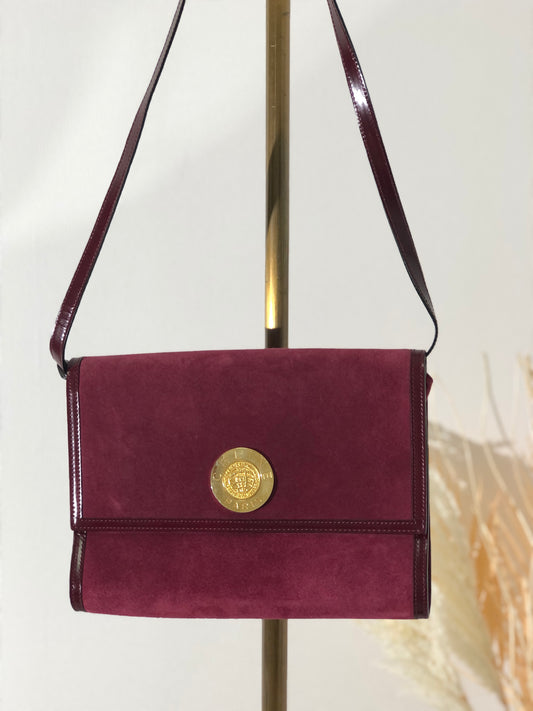 CELINE Medal Motif Suede Shoulder bag Clutch bag Bordeaux Vintage Old Celine 4kyyct