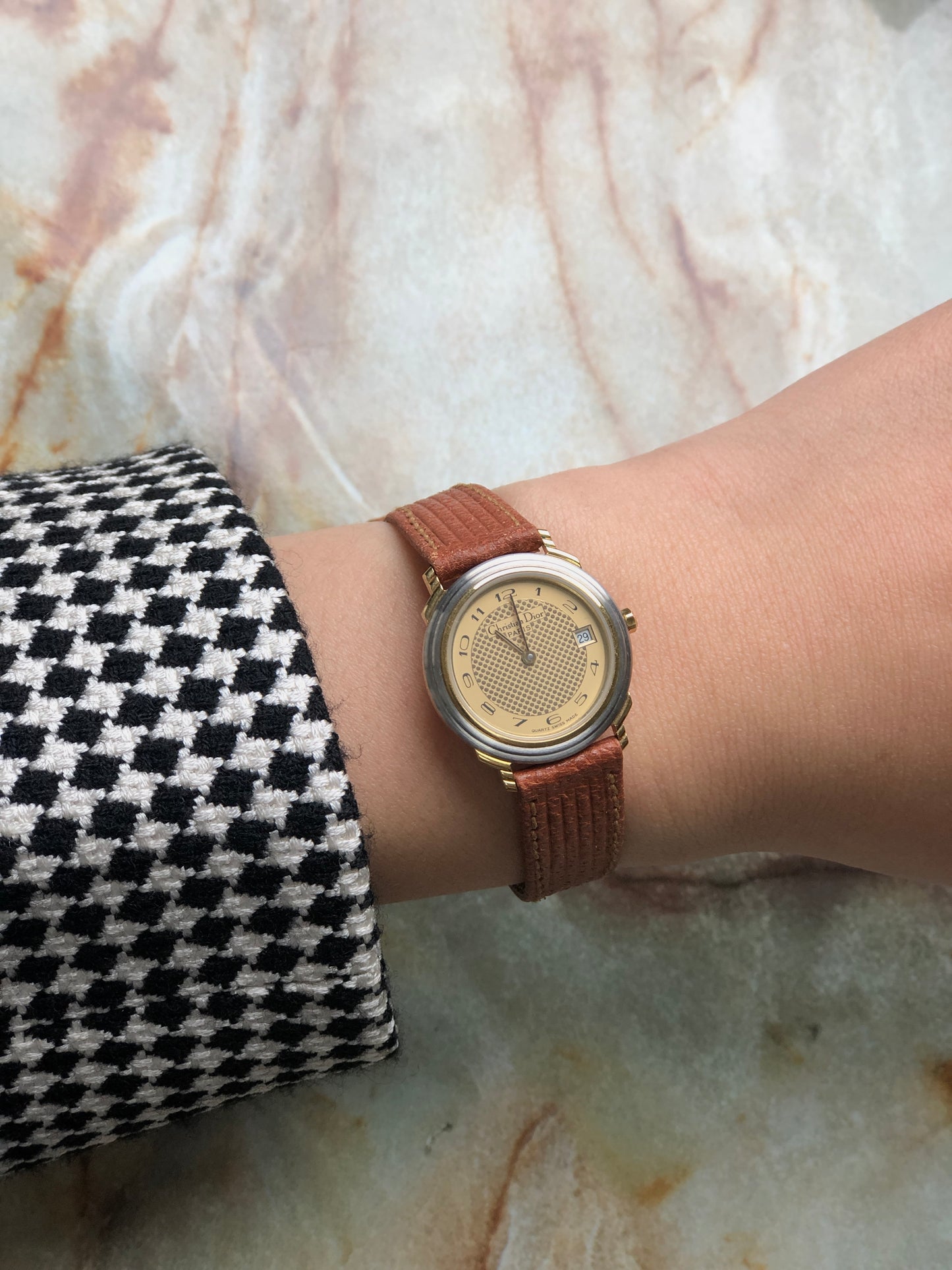 Christian Dior Quartz Watch Brown Vintage 6ytb8u
