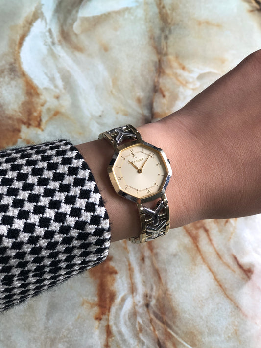 Yves Saint Laurent YSL Logo Octagon Watch Gold Vintage ru7r5x
