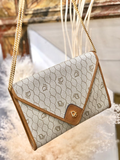 Christian Dior 標誌蜂巢圖案鏈條斜背包 米色復古舊款 4zic2c