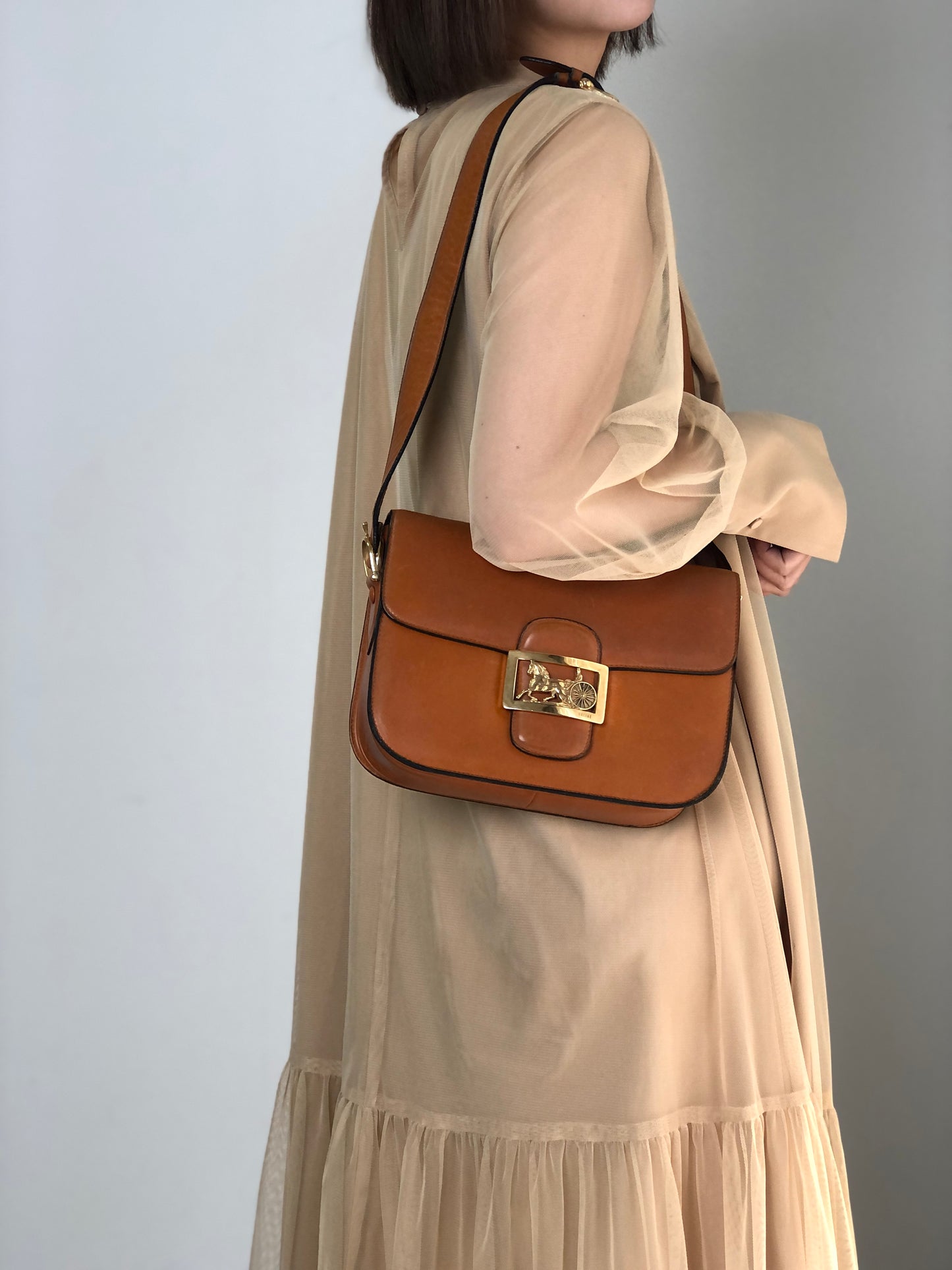 CELINE Horse Carriage Shoulder bag Brown Vintage pejihj