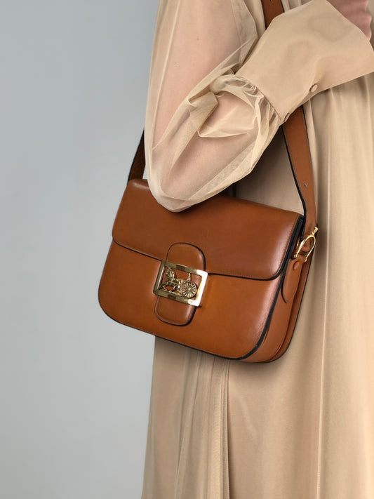 CELINE Horse Carriage Shoulder bag Brown Vintage pejihj