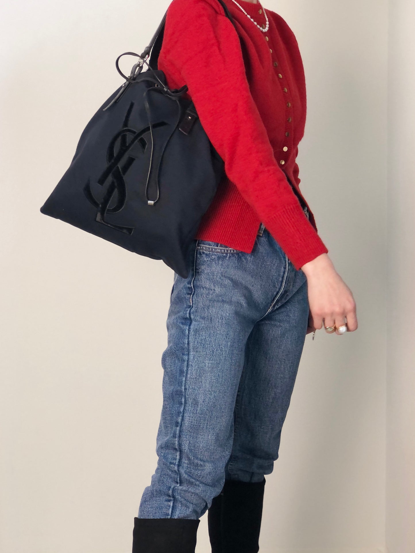 Yves Saint Laurent YSL Logo Totebag Handbag Black Vintage vtg2pn